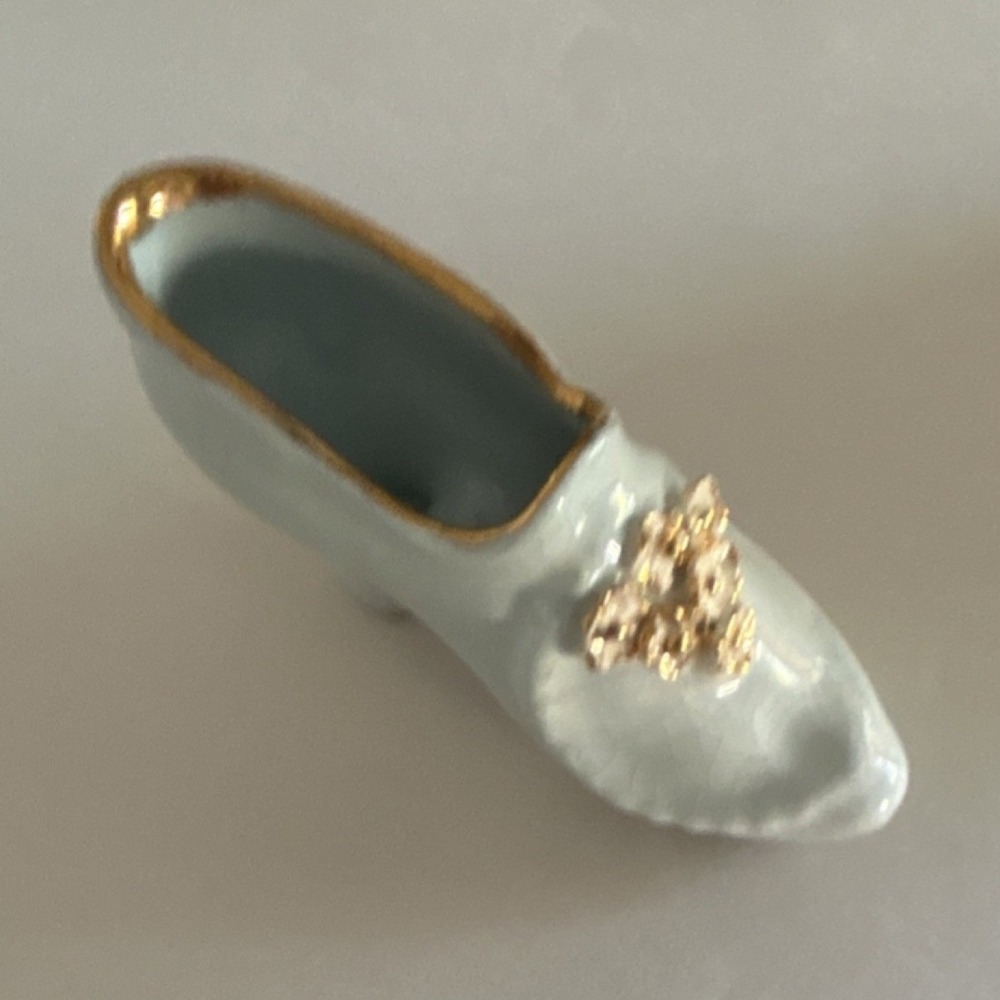 Ceramic Shoe Figurine light blue Gold Glossy Decorative Porcelain Accent